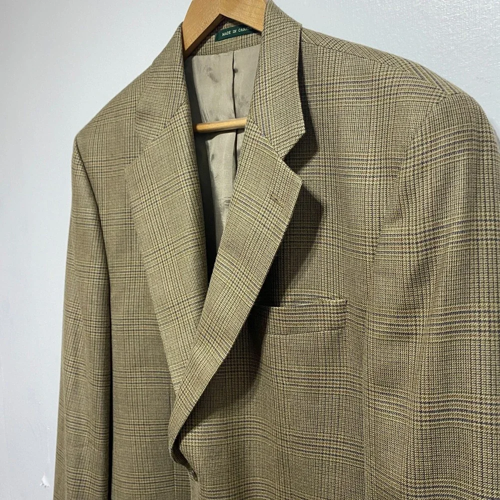 Lauren Ralph Lauren Jacket Mens Size 42 Brown Plaid Wool Blend 2 Button Blazer